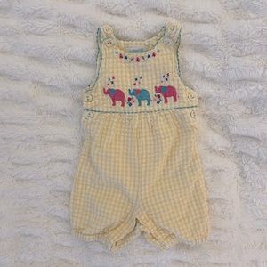 Jo Jo Maman Bebe yellow seersucker romper.